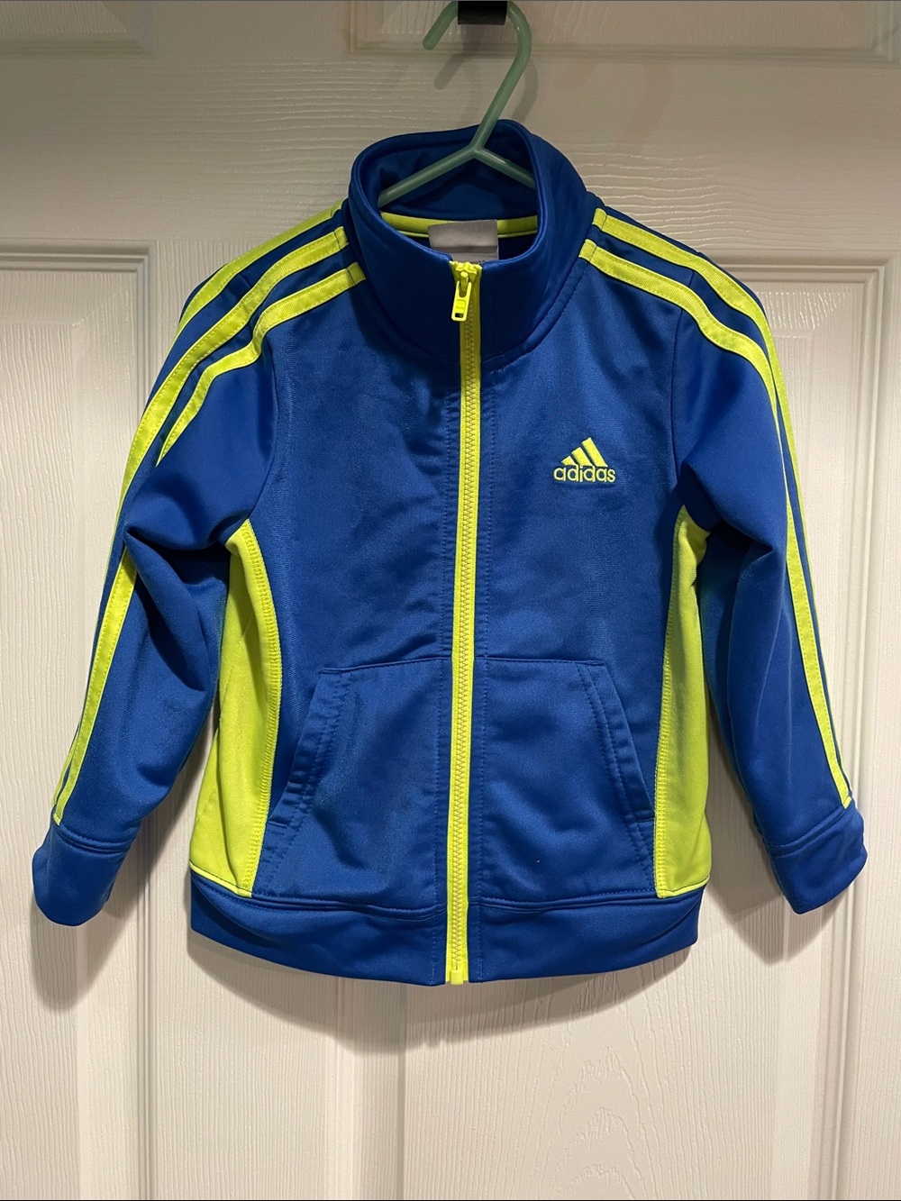 2T Adidas Kids Royal Blue and Neon Yellow Zip-Up Athletic Jacket